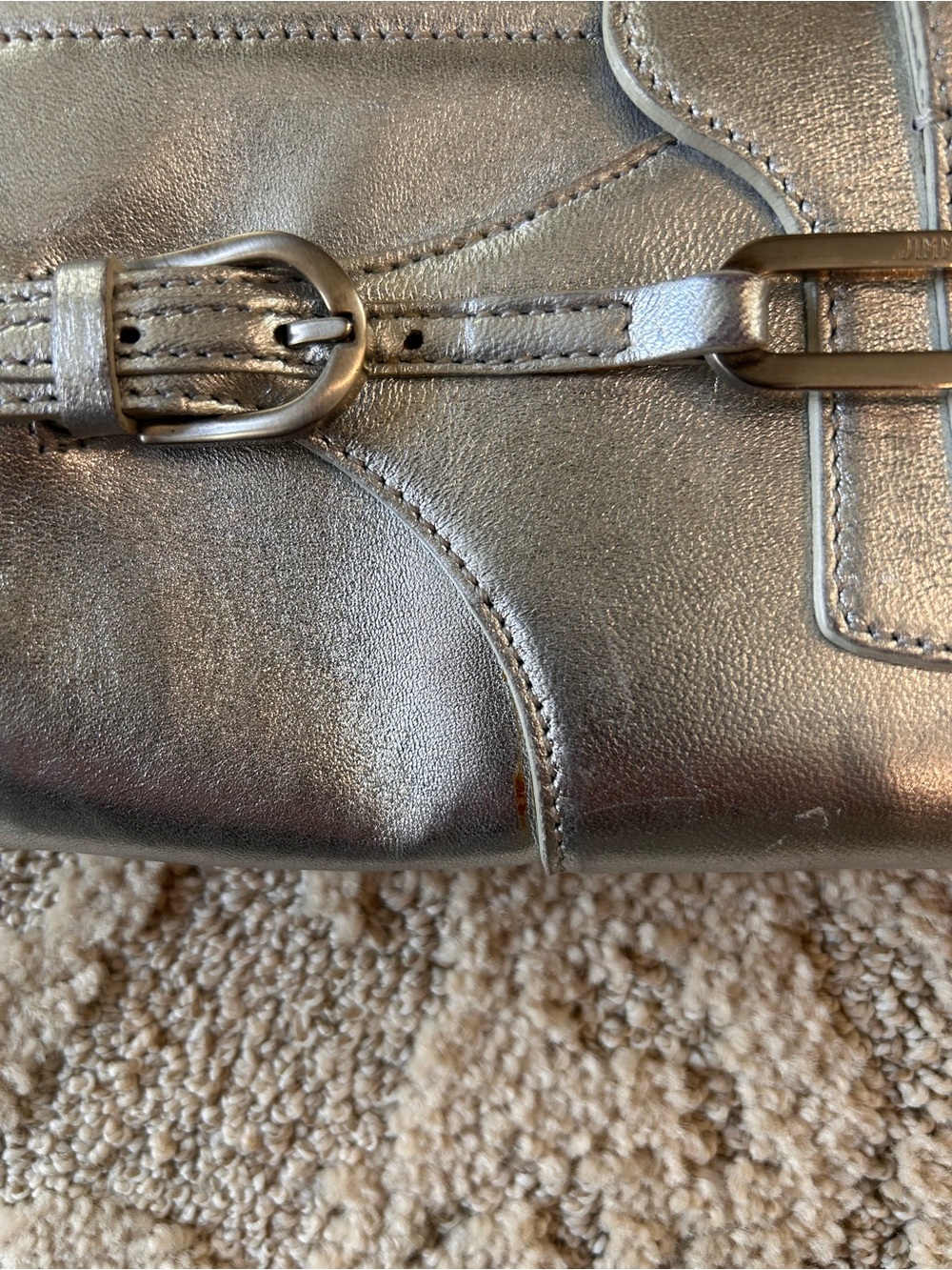 Jimmy Choo Metallic Silver Leather Wristlet Clutch with Buckle Detail - Picture 3 of 8